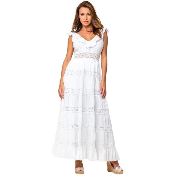 New Vintage Ibiza Adlib St. Lucia Dress maxi gown white cotton xs boho Rts$298 - Picture 2 of 5